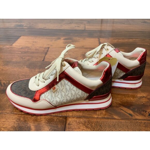 Michael Kors Maddy Color-Block Signature Logo Trainer Crimson Red, Size 8 - Picture 5 of 11